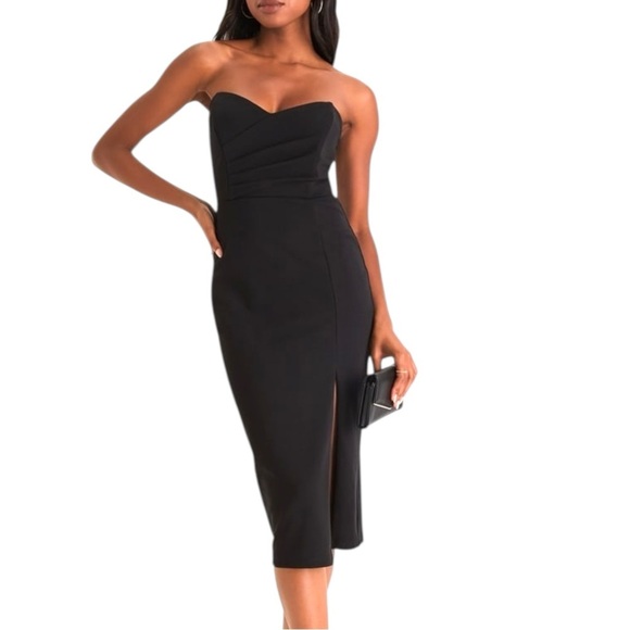 Lulus Iconic Arrival Black Strapless Bustier Bodycon Knit Midi Dress Size M NWT - Picture 2 of 14